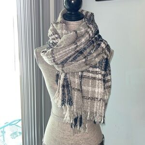 Long Scarf, Soft Scarf for Women, Plaid Brown Camel Color, Made of Viscose